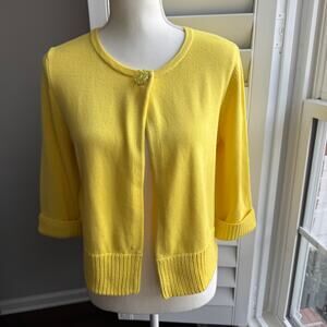 JONES NEW YORK Sweater Womens PM Yellow Cardigan Beaded Button 3/4 Sleeve